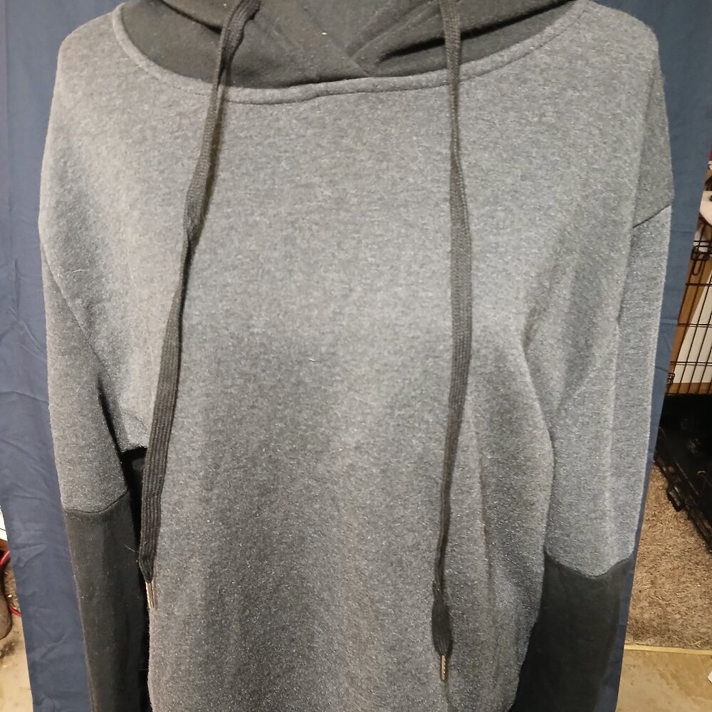 Men's Colorblock Drop Shoulder Hoodie - Dark Gray & Black XXL
